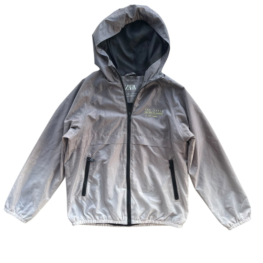 Zara Kids 10 Gray Green New Goals Text Print Degrade Full Zip Windbreaker Jacket